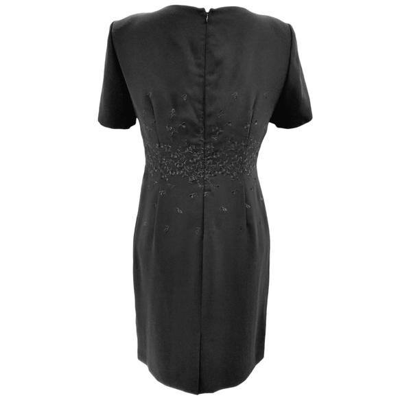 Talbots dress women's size 16 black floral embroidery short sleeve zip back slit - Picture 2 of 11